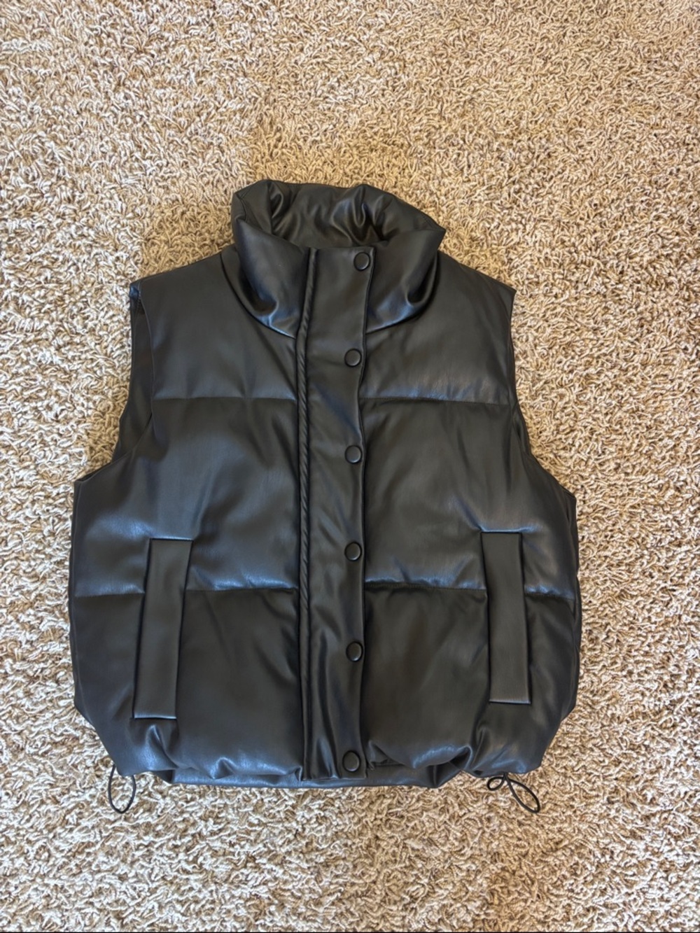 Black leather puffer vest
